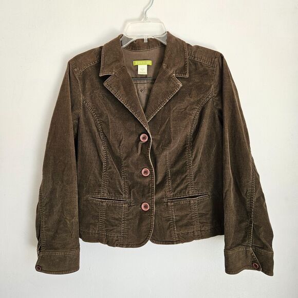 Sigrid Olsen Blazer Jacket Womens Petite 12 Dark Olive Green Corduroy Pockets - Picture 1 of 9